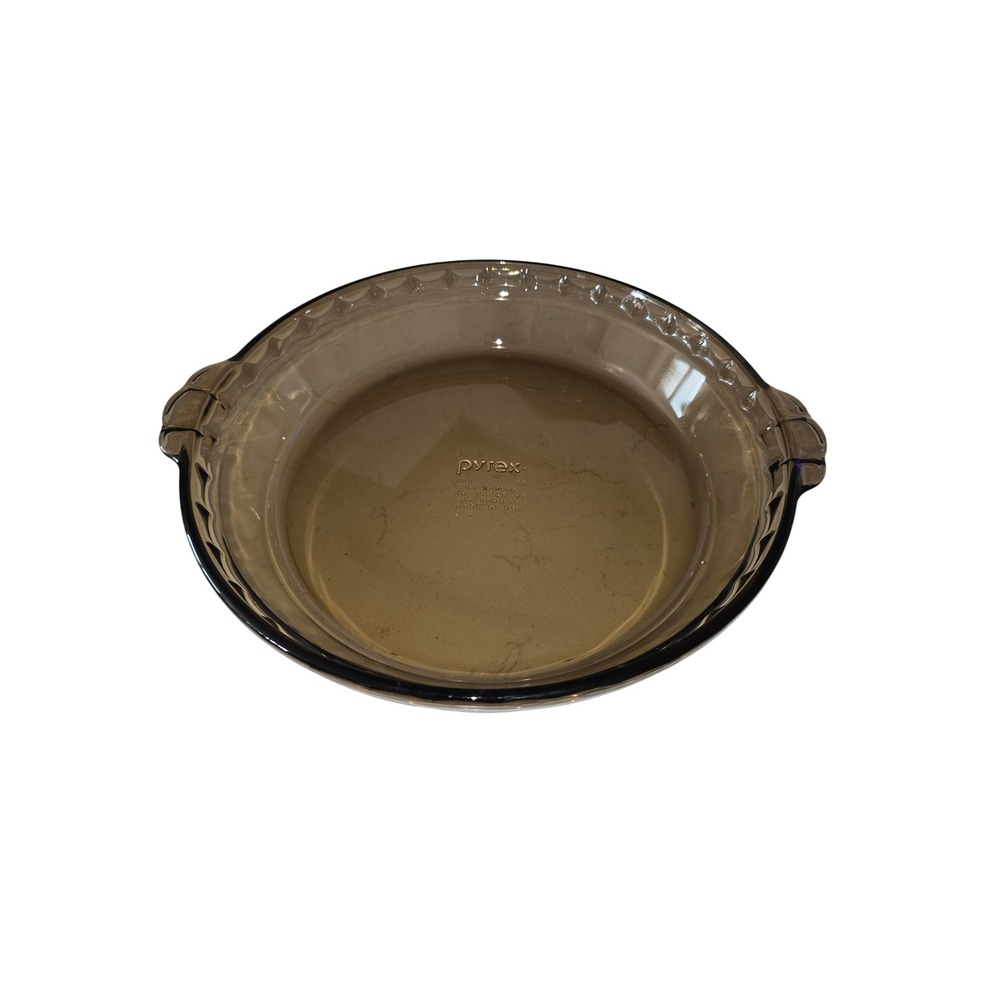 Pyrex Fireside Smoked Glass 9 Inch Pie Plate Fluted Rim 209 Brown Vintage USA